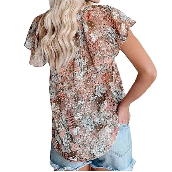 Vici Women’s Blouse Top Career Academia Romantic Flutter Sleeve Blush Pink Nice - Picture 7 of 8